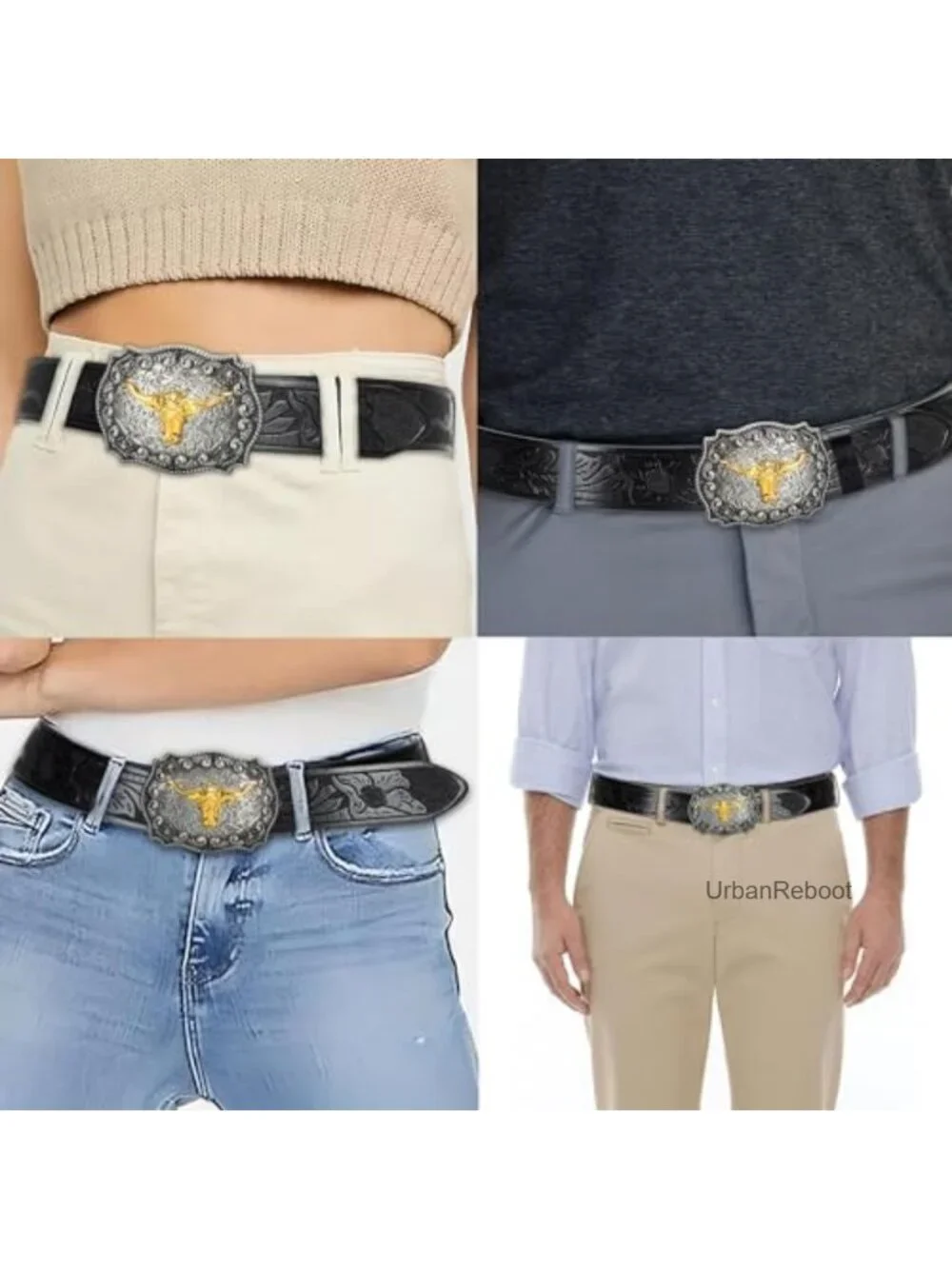 Western Cowboy Belt Waist 25-38 Faux Leather Embossed PU